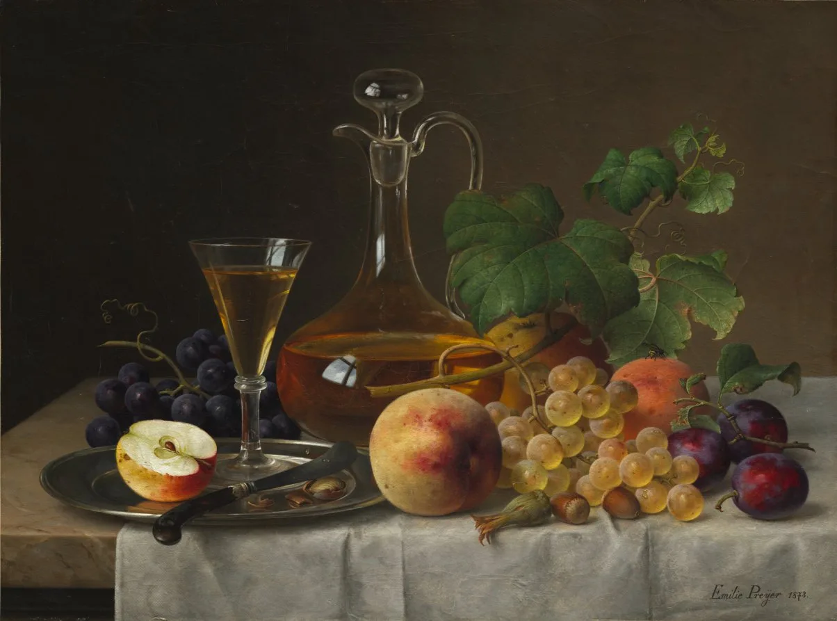 Emilie Preyer, Still Life with Fruit, 1873, oil on fabric. Cleveland Museum of Art. Thin glazes in a still life are the first thing an aggressive cleaning takes off the surface.