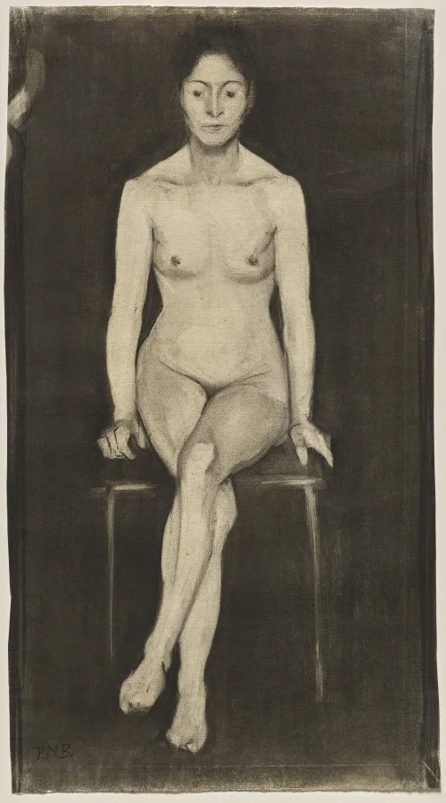 Paula Modersohn-Becker, Seated Female Nude (Self-Portrait?), around 1899, charcoal with stumping. Cleveland Museum of Art. Stumped charcoal moves at a touch, which is why loose sheets need interleaving in storage.