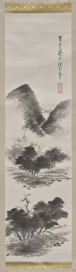 Seifu Yohei III, Rain Clearing over a Summer's Mountain, dated between 1893 and 1914, hanging scroll, ink on paper. Cleveland Museum of Art. Workshop production is often dated across a span of years rather than to a single one.