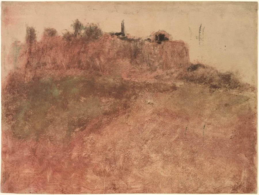 Edgar Degas, Esterel Village, around 1890, color monotype. Cleveland Museum of Art. A monotype exists as a single impression, so its history is easier to follow than that of a printed edition.