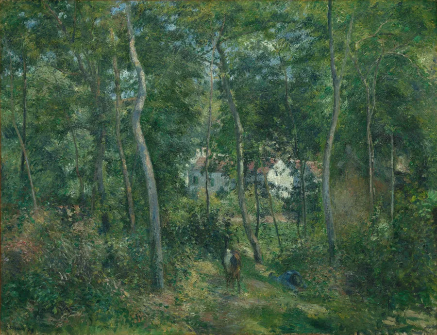 Camille Pissarro, Edge of the Woods Near L'Hermitage, Pontoise, 1879, oil on fabric. Cleveland Museum of Art. Museum records state the support, and a change of support is a restoration fact worth knowing before you buy.
