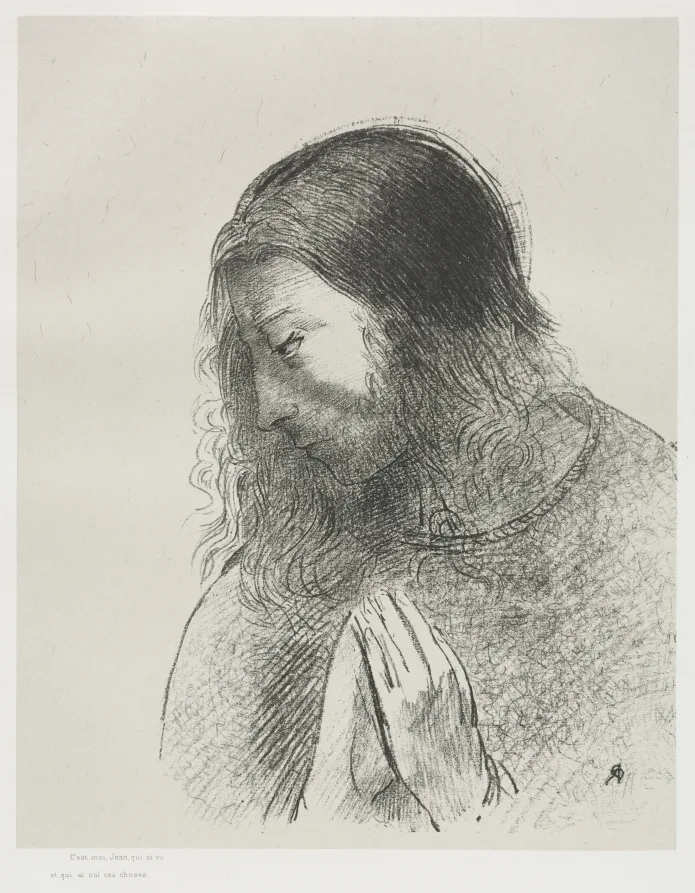 Odilon Redon, And I John Saw These Things, and Heard Them, 1899, lithograph. Cleveland Museum of Art. Works on paper travel flat between boards and suffer more from humidity than from handling.