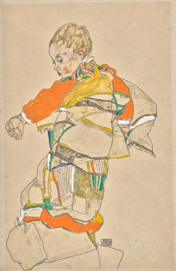 Egon Schiele, Portrait of a Child (Anton Peschka Jr.), 1916, gouache, watercolor and graphite. Cleveland Museum of Art. Watercolor fades under light long before the paper itself shows any damage.