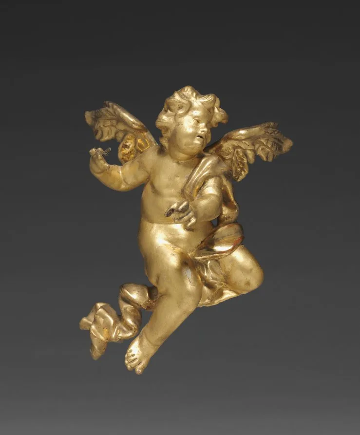 Joseph Matthias Goetz, Altarpiece with Relics, detail of a putto at middle left, around 1735 to 1740, gilded wood. Cleveland Museum of Art. Detail like this only rewards an owner who spends time looking.