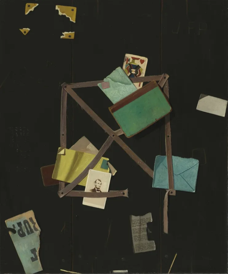 John Peto, Card Rack with a Jack of Hearts, around 1895, oil on canvas. Cleveland Museum of Art. Peto painted the kind of paper trail that collectors now keep in a folder.