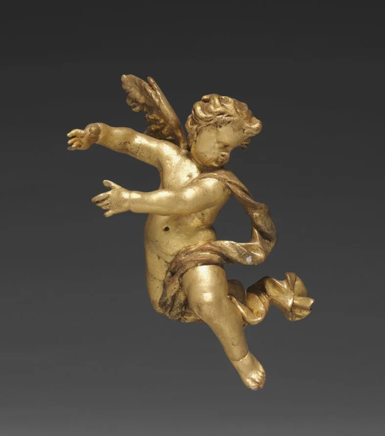 Joseph Matthias Goetz, Altarpiece with Relics, detail of a putto with a column at upper right, around 1735 to 1740, gilded wood. Cleveland Museum of Art. Scale and price have never been reliable measures of quality.