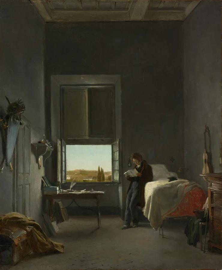 Leon Cogniet, The Artist in His Room at the Villa Medici, Rome, 1817, oil on canvas. Cleveland Museum of Art. Most first collections begin in a room about this size, against one usable wall.