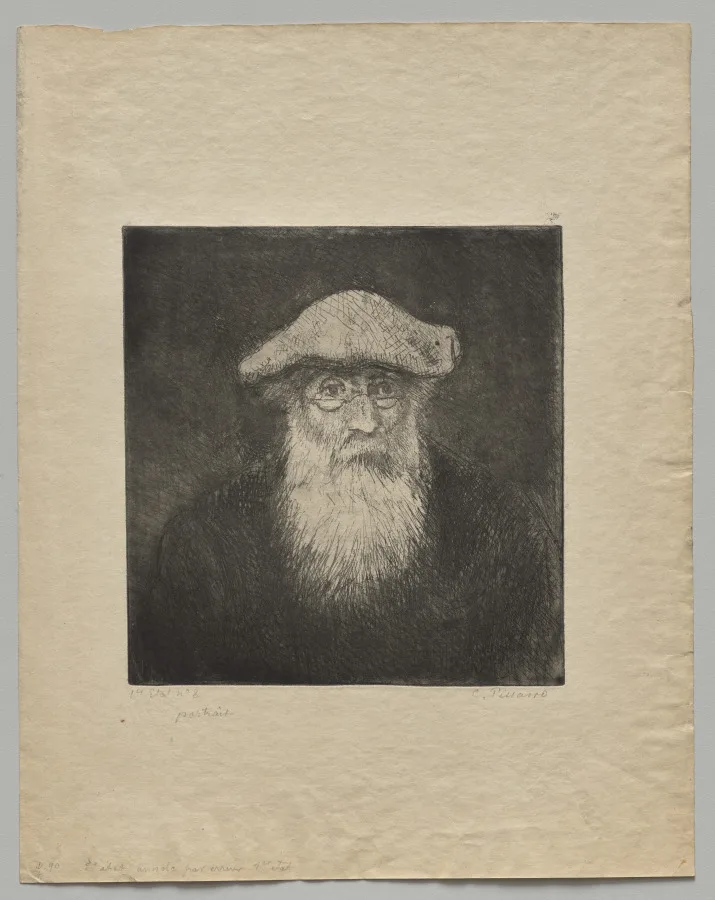 Camille Pissarro, Self-Portrait, around 1890 to 1891, zinc etching with aquatint. Cleveland Museum of Art. Prints remain the cheapest honest entry into a name that later becomes expensive.
