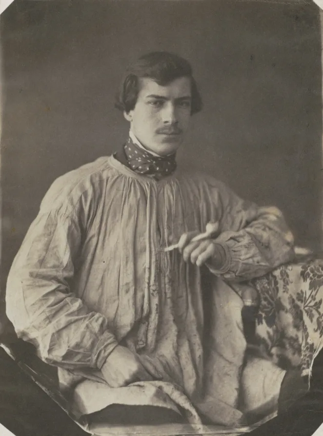 Frank Chauvassaignes, Artist or Assistant with a Pipe, 1853 to 1857, salt print from a wet collodion negative. Cleveland Museum of Art. Studios have been selling directly to visitors for as long as there have been studios.
